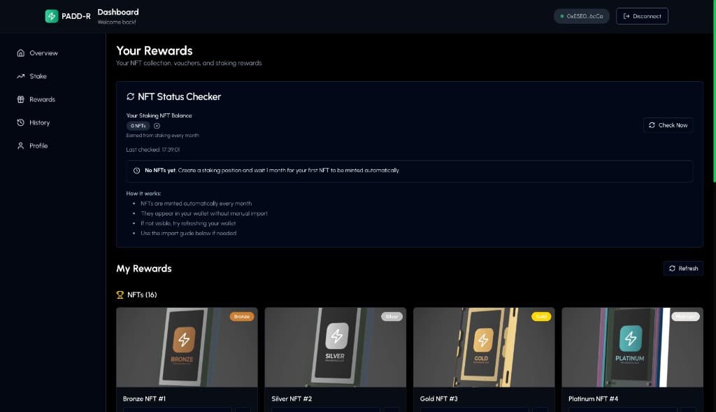 Rewards — NFT Status Checker and earned tier NFTs