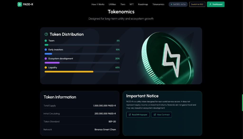 Tokenomics — Token Distribution chart and Token Information